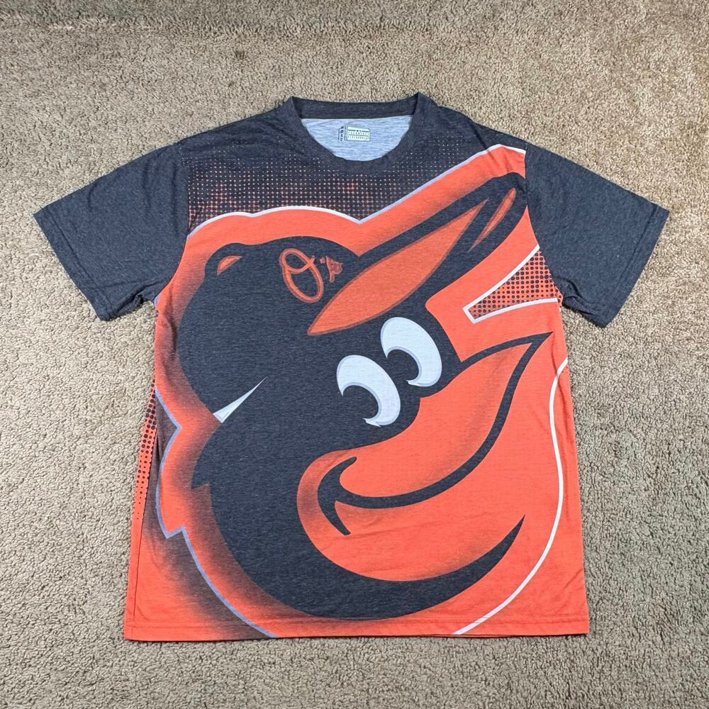 MLB Baltimore Orioles Baseball Shirt Black Orange Mascot Logo Mens Size‎ XL